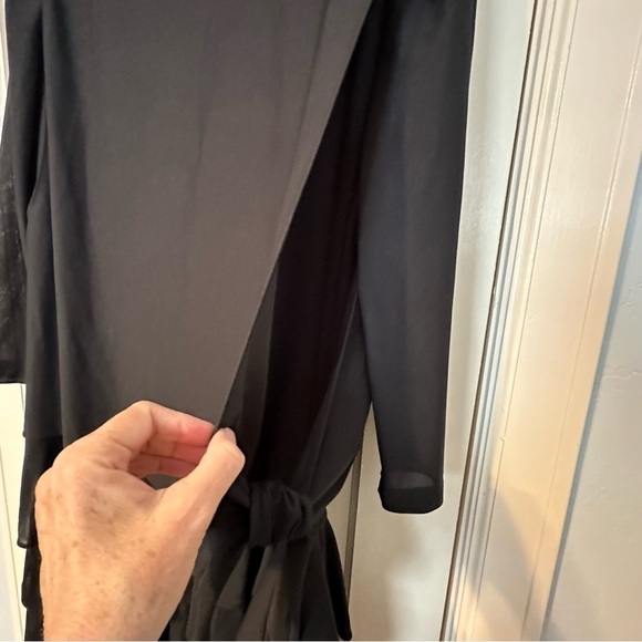 T Fe Vtg. Stunning Polyester Three Tiered Side Tie Long Sheer Sleeve Dress Sz 16 - Picture 5 of 16